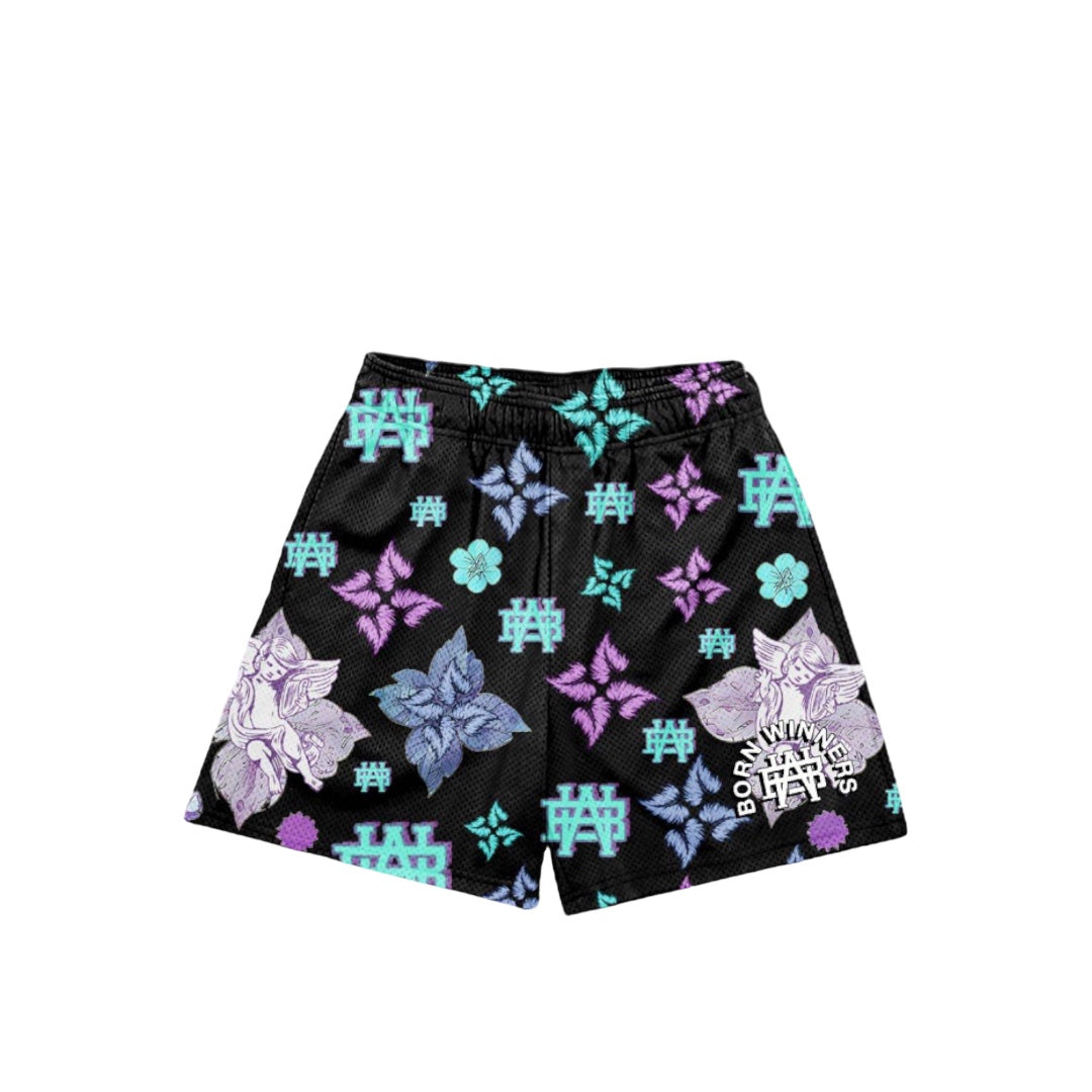 Aqua Purple Angel BW Mesh Shorts