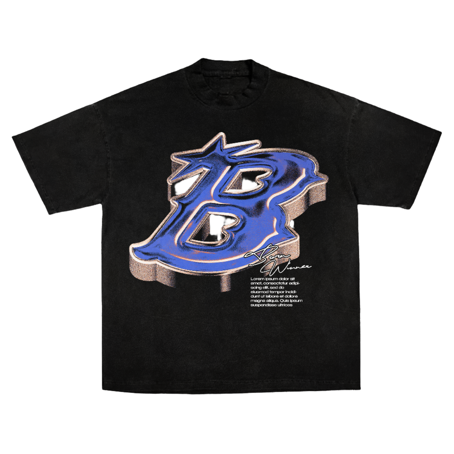 Black Acid Wash T Shirt, "B" Royal Blue Logo